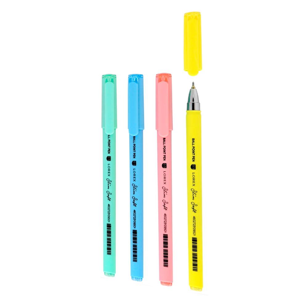 Набор шарик.ручек LOREX PASTEL SLIM SOFT 0,5 мм 4шт синий асс.игловид. нак.,LXOPSS-PS1-4p