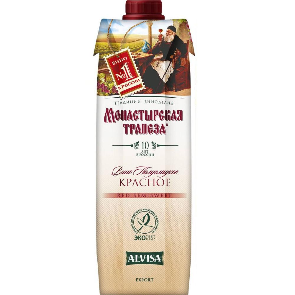 Вино Монастырская Трапеза красное полусладкое т/п 1,0л 10-12%