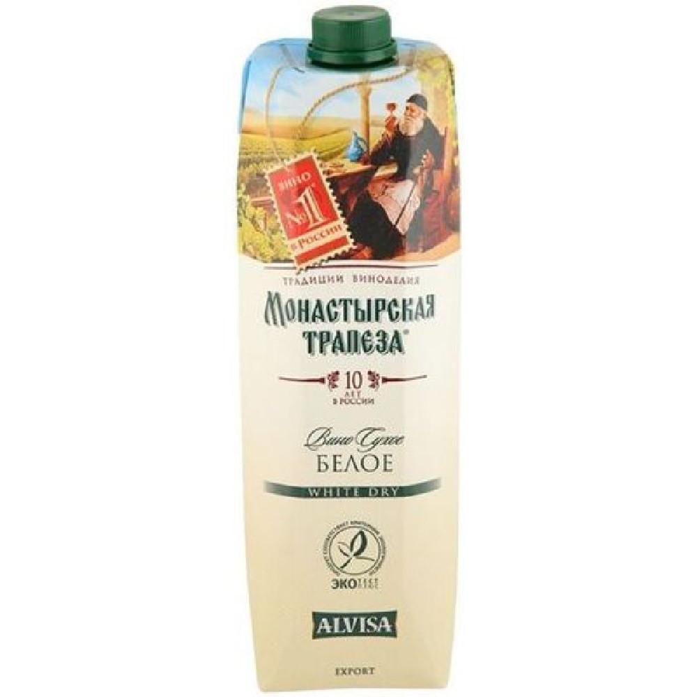 Вино Монастырская Трапеза белое сухое т/п 1,0л 10-12%