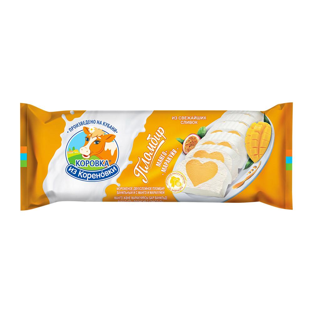 БЗМЖ Мороженое Коровка из Кореновки пломбир двухслойное манго-маракуйя полено 400гр