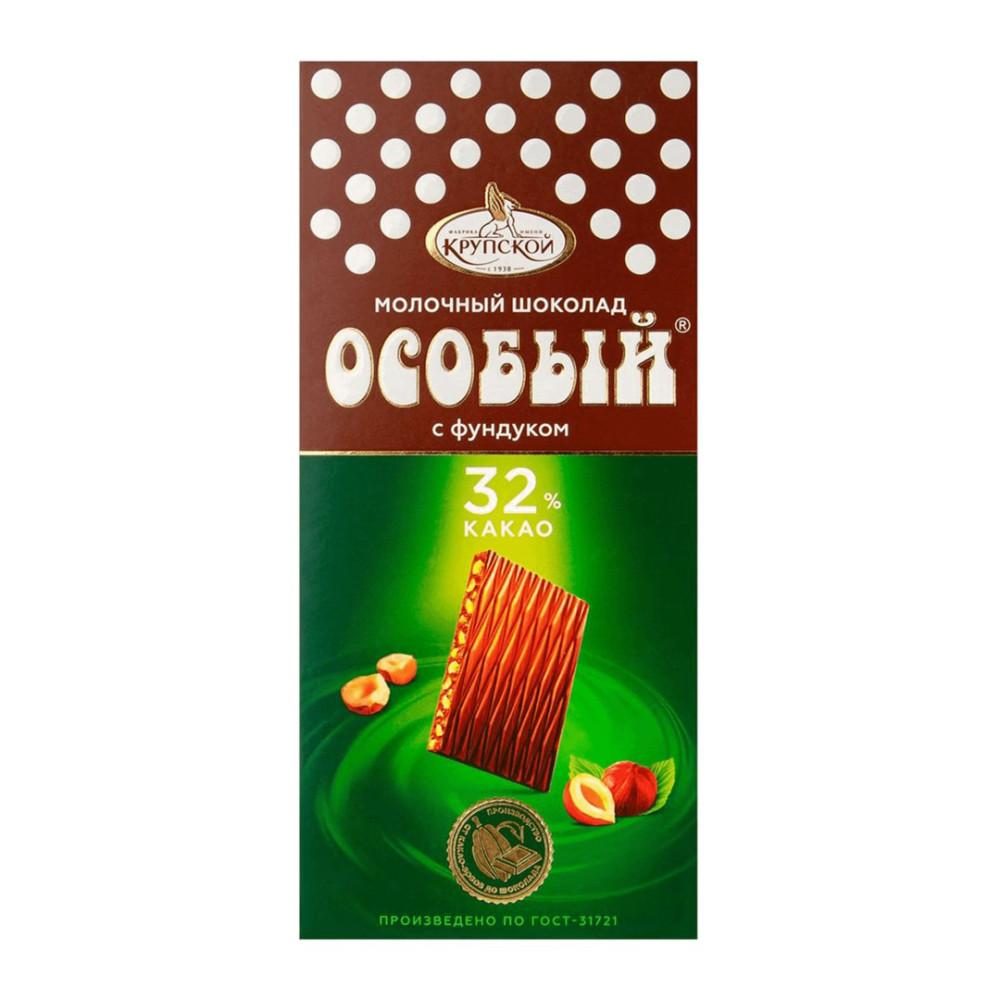 Шоколад Особый молочный с фундуком порционный 32% 88гр Крупской
