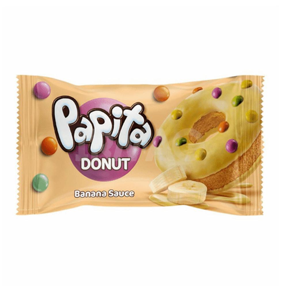 Кекс Papita Donut с какао-глазурью банановой начинкой и цветным драже 40гр