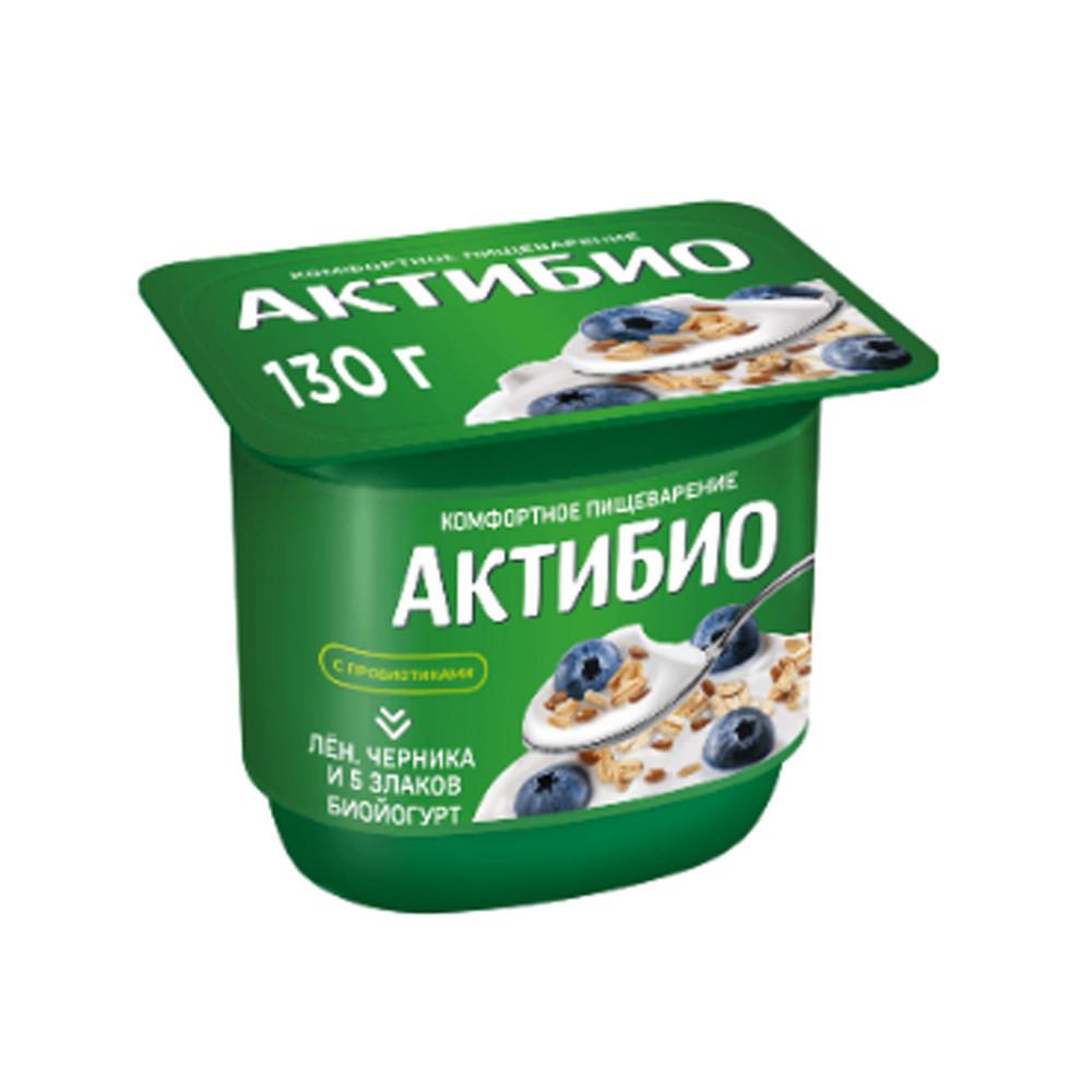 БЗМЖ Биойогурт АктиБио обогащенный черника злаки льн.сем. 3% 130гр