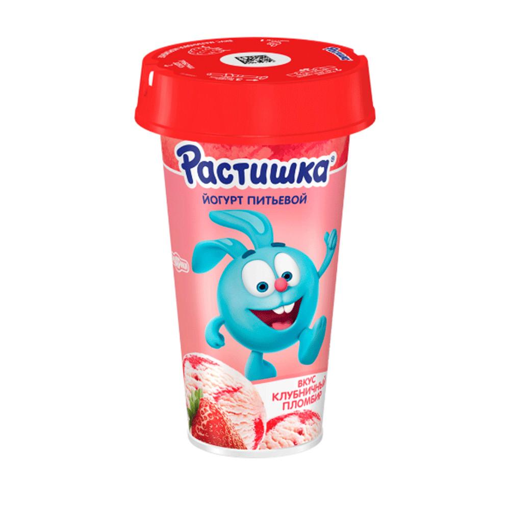 БЗМЖ Йогурт питьевой Растишка со вкусом клубничного пломбира 2,8% 190гр