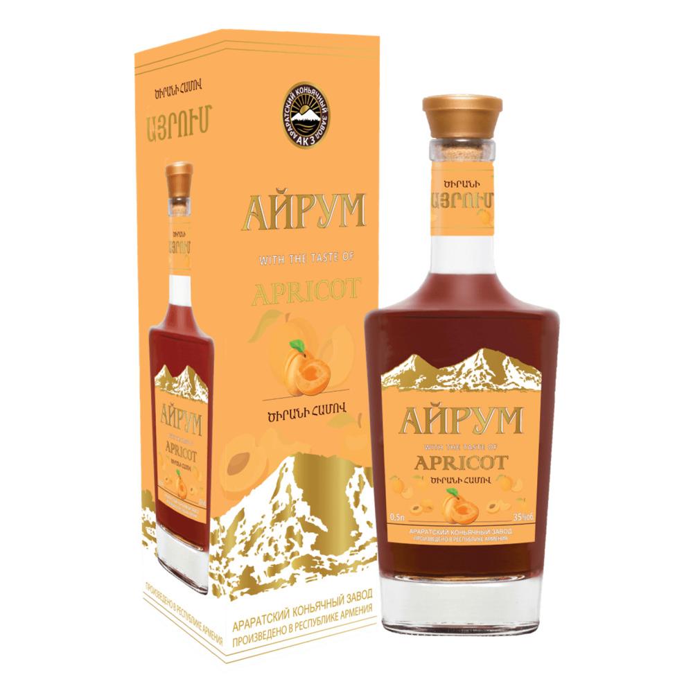 Напиток спиртной Айрум со вкусом абрикоса в подарочной упаковке 0,5л 35%