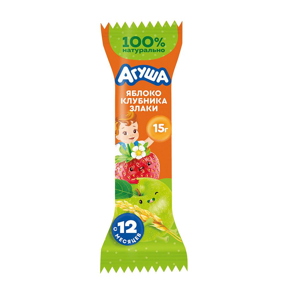 Батончик фруктовый Агуша яблоко-клубника-злаки 15г