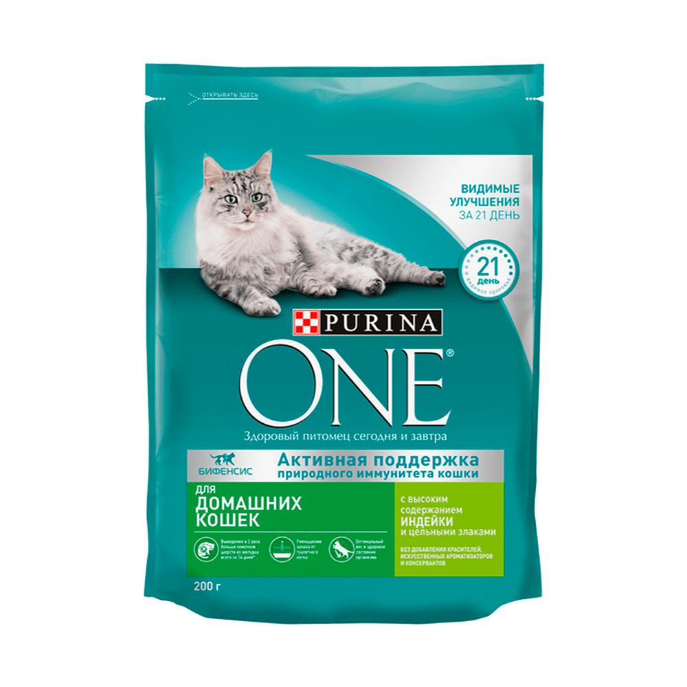 Корм д/кошек Purina ONE Индейка Цельные Злаки для домашних 200гр