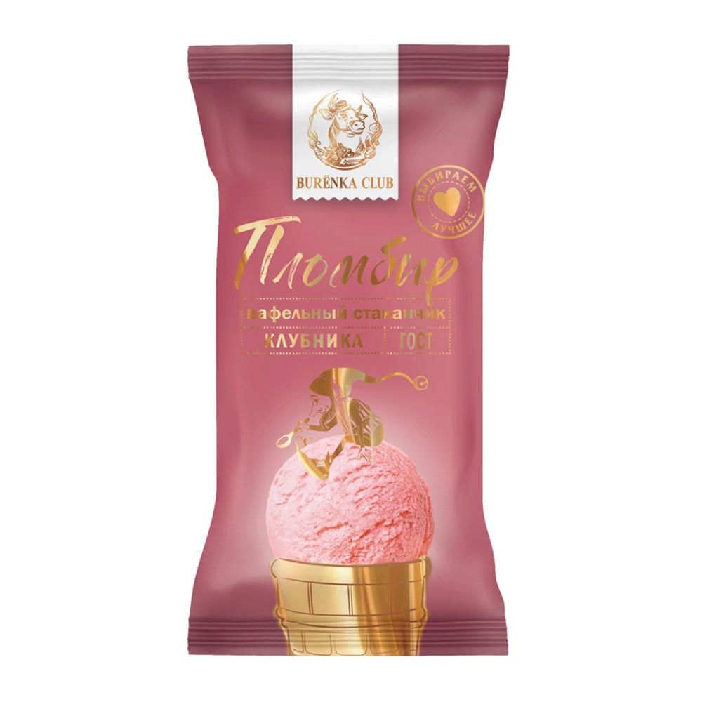 БЗМЖ Мороженое Burenka Club пломбир клубника в белой глазури рожок 15% 110гр