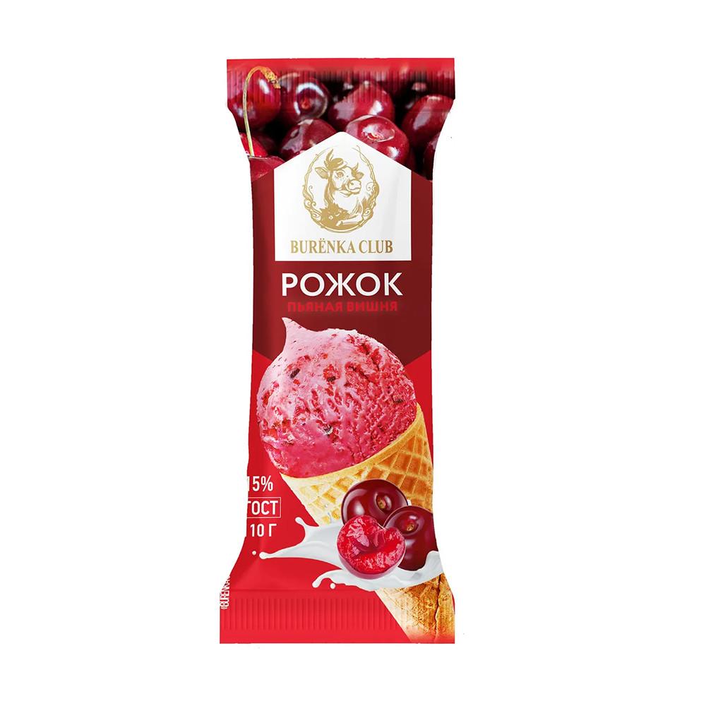 БЗМЖ Мороженое Burenka Club пломбир пьяная вишня рожок 15% 110гр