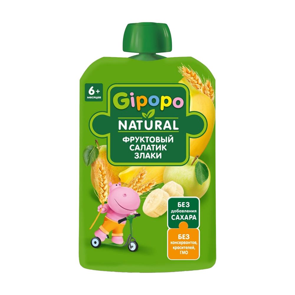 Пюре Gipopo яблоко груша банан злаки пауч 90гр