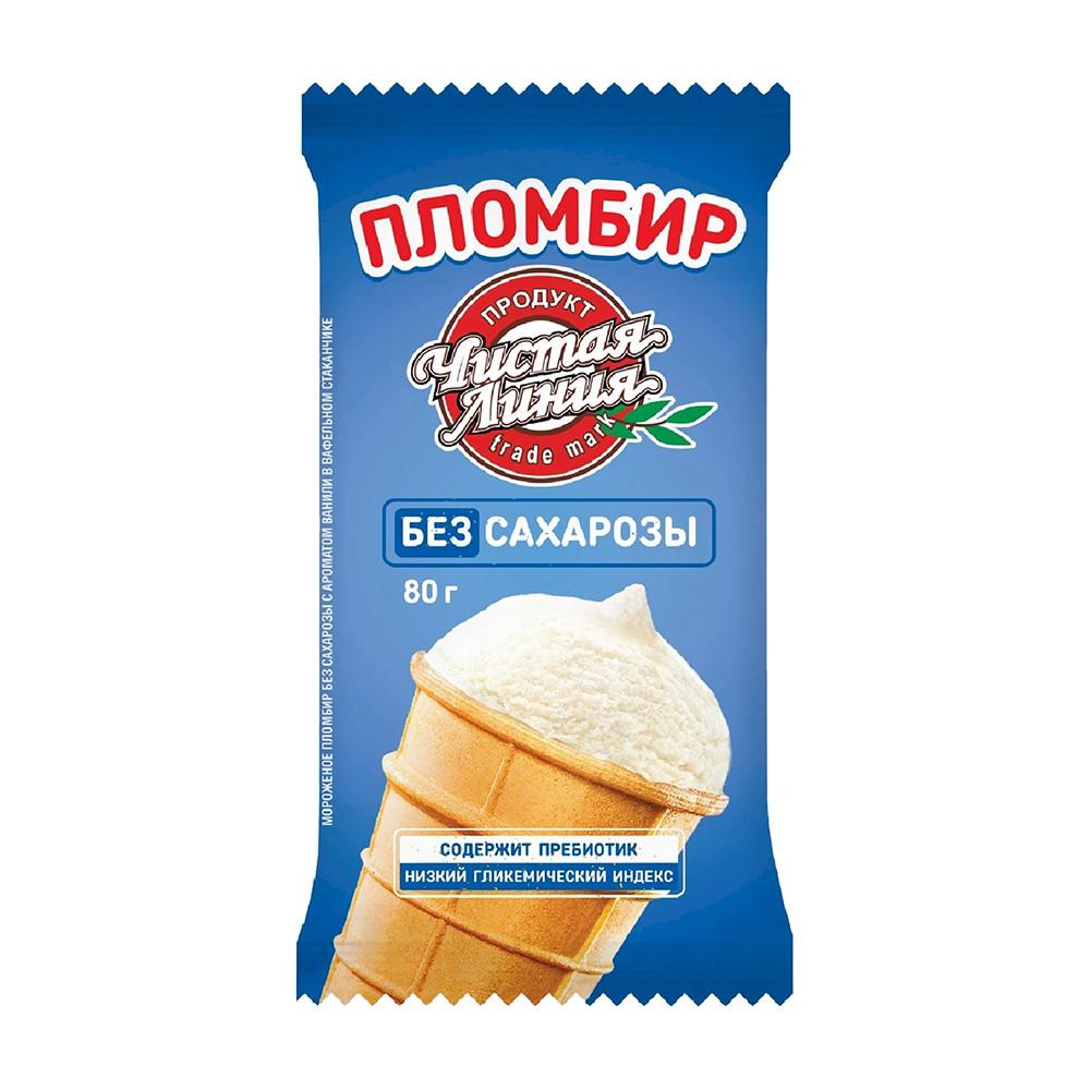 БЗМЖ Мороженое Чистая Линия пл-р б/сахарозы с ароматом ванили вф/ст 12% 80гр