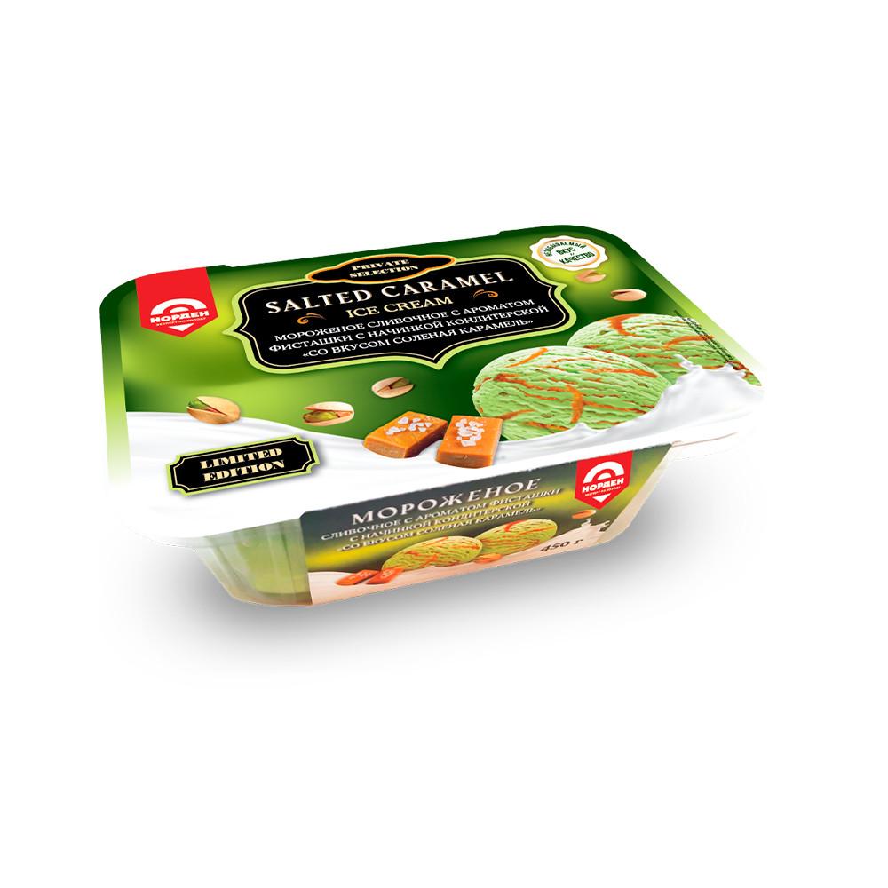 БЗМЖ Мороженое SALTED CARAMEL сливочное с ароматом фист. с нач. сол. карам. ванна 8% 450гр