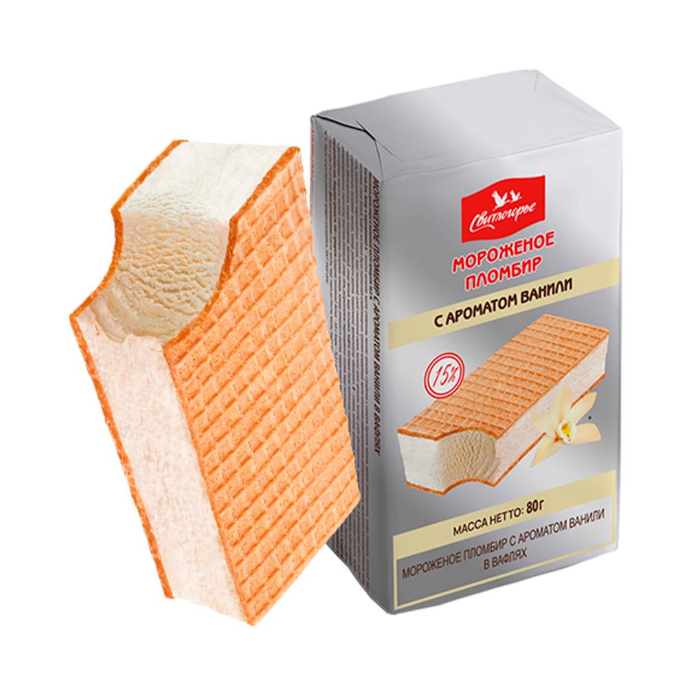 БЗМЖ Мороженое Свитлогорье пл-р 15% с ароматом ванили в вафлях 80гр