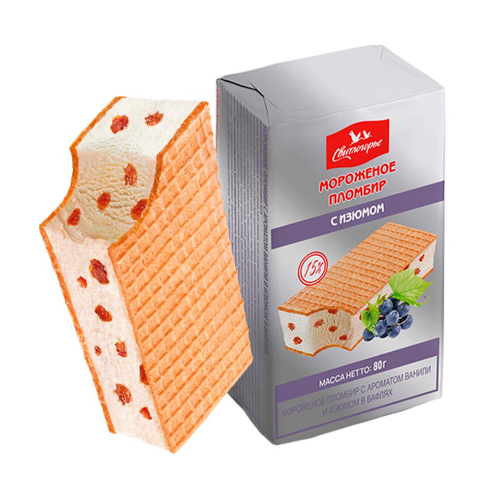 БЗМЖ Мороженое Свитлогорье пл-р 15% с ароматом ванили и изюмом в вафлях 80гр