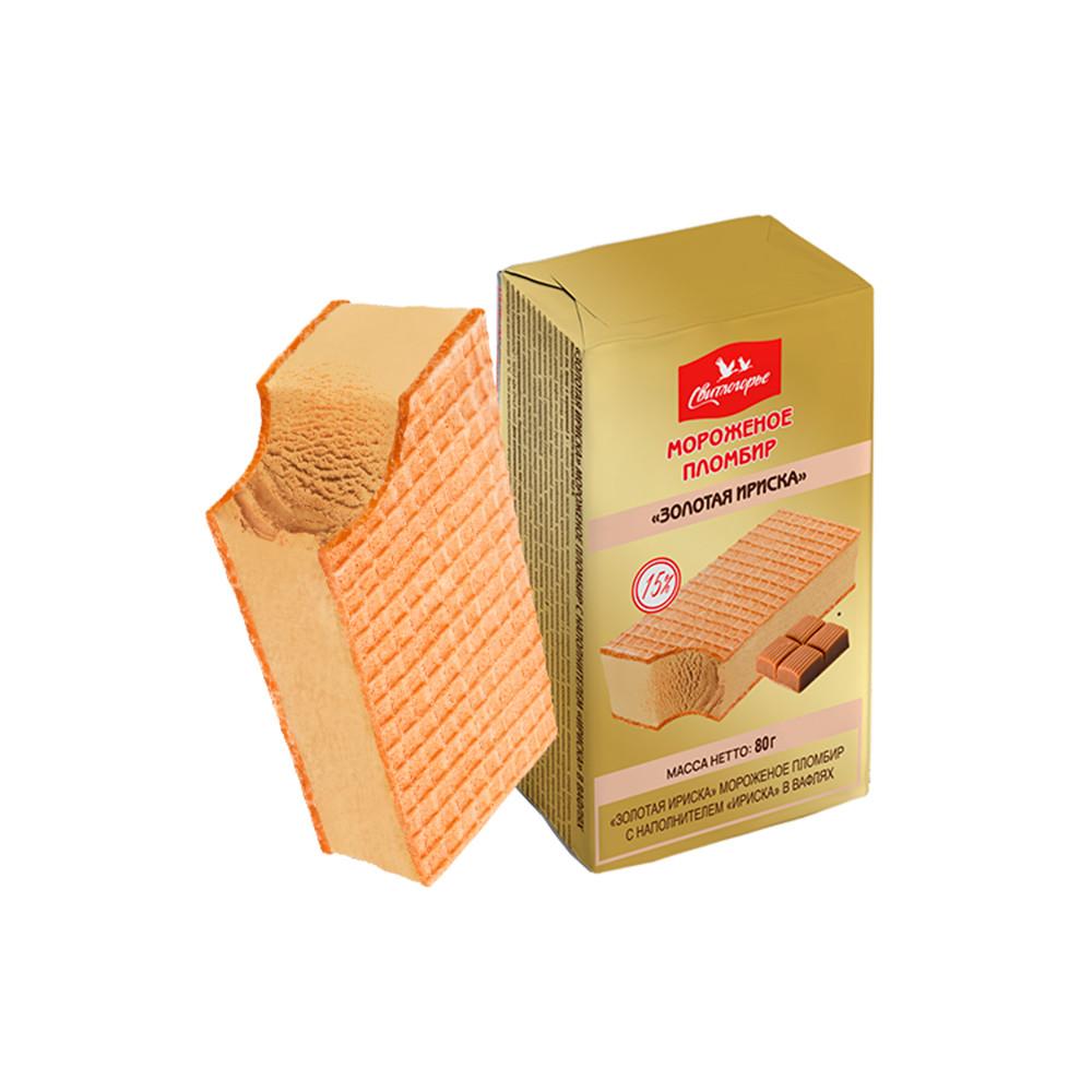 БЗМЖ Мороженое Свитлогорье Золотая Ириска пл-р 15% с наполн Ириска в вафлях 80гр