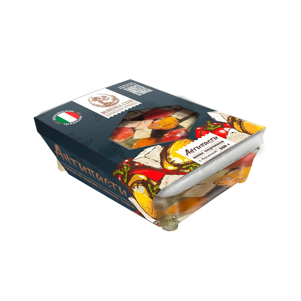 Антипасти перчики ассорти с мягким сыром и кубики брынзы в масле BURЁNKA CLUB 260гр