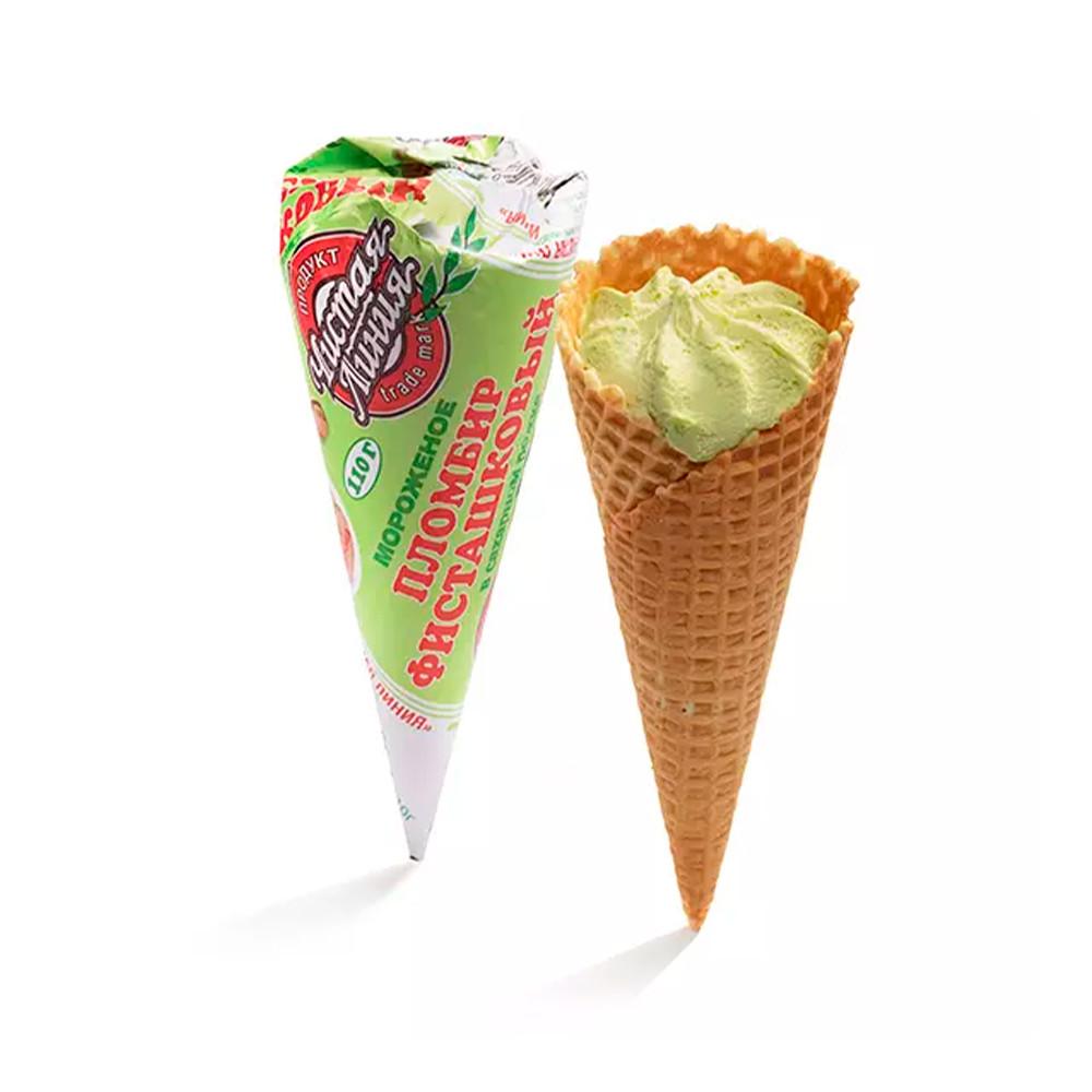 БЗМЖ Мороженое Чистая Линия пломбир фисташковый рожок 10% 110гр