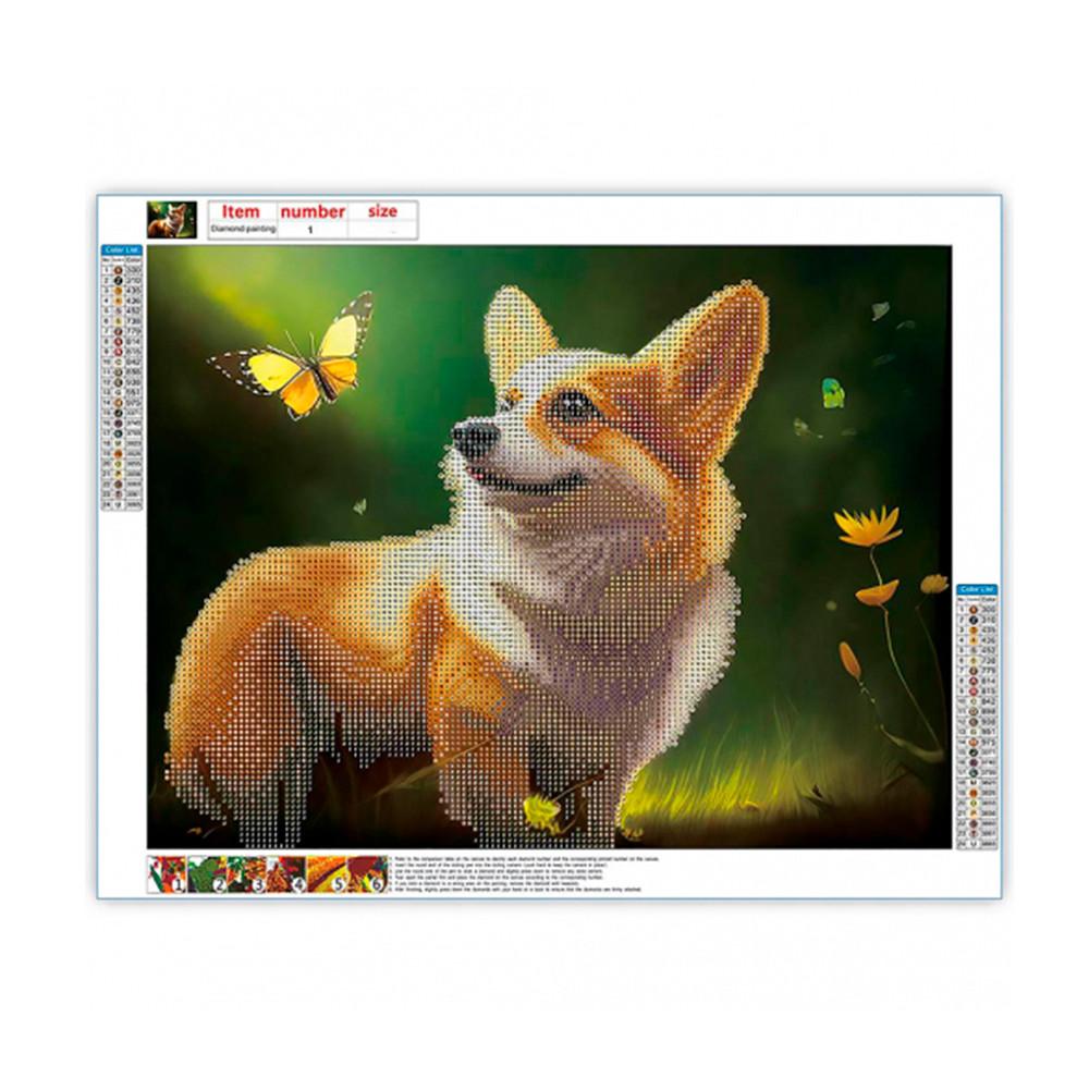 Мозаика алмазная Корги на прогулке 40*50см