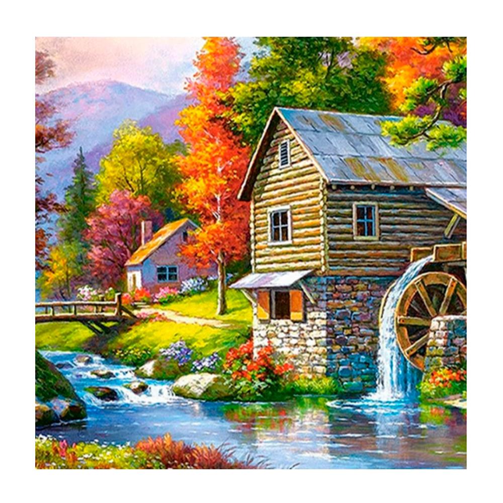 Мозаика алмазная Домик у горного ручья 40*50см без подрамника