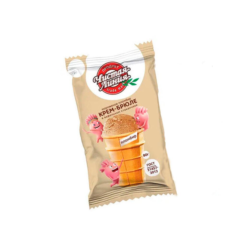 БЗМЖ Мороженое Чистая Линия пломбир крем-брюле вф/ст флоупак 12% 80гр