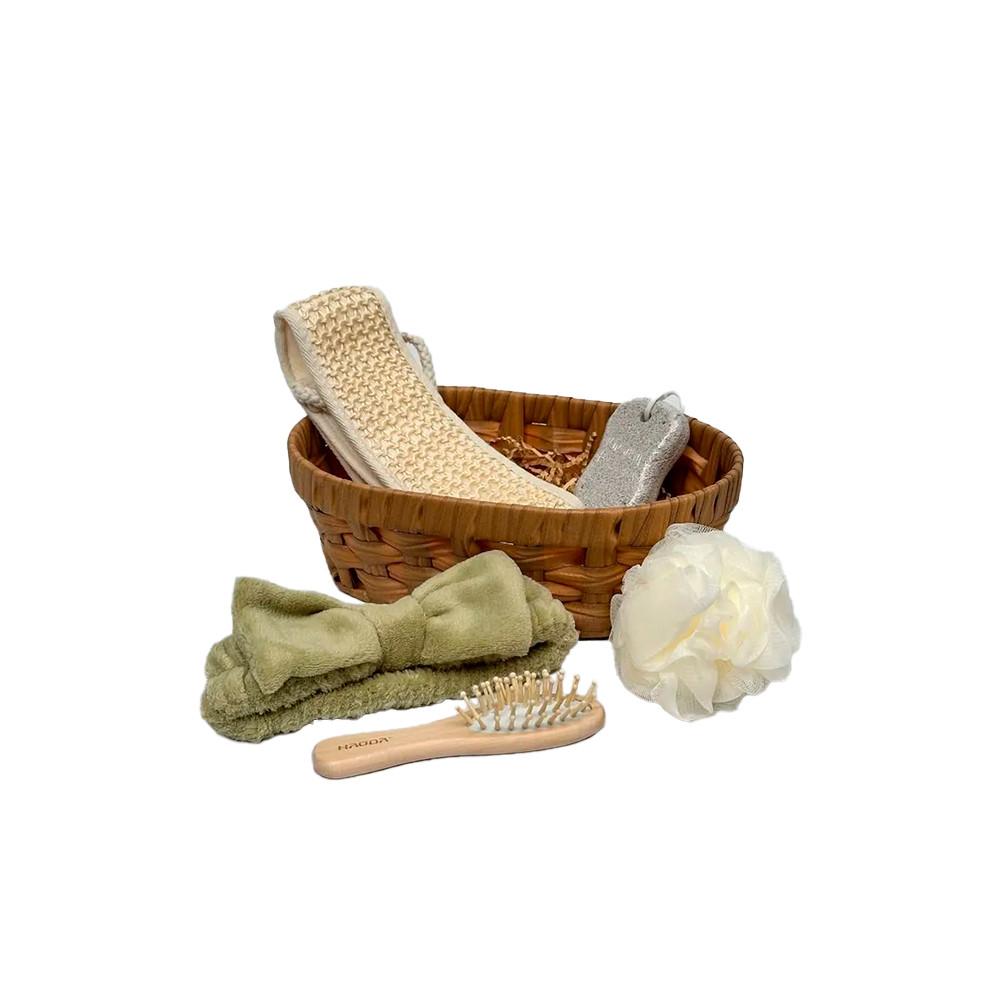 Набор банных принадлежностей мочалка с ручками, шар, пемза, расческа, повязка на голову M-62-16