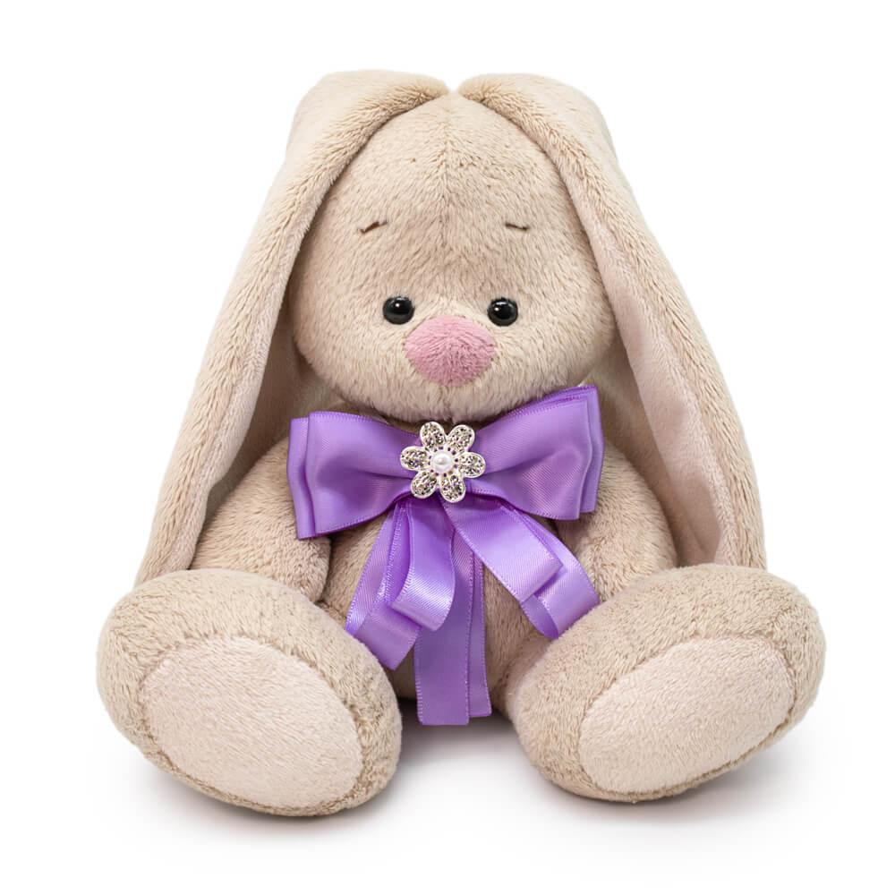 Зайка Ми с бантком лавандового цвета и брошкой (малыш)