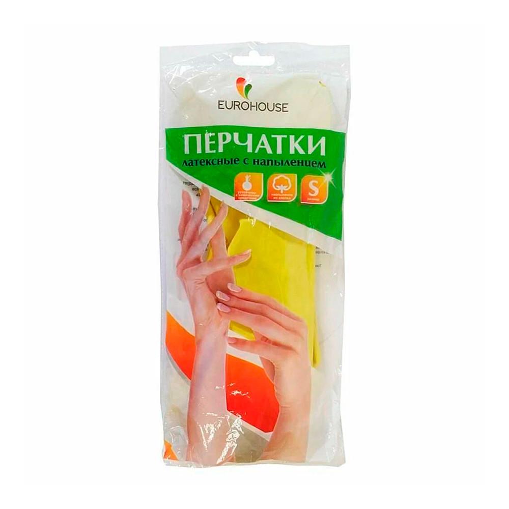Перчатки латексные EUROHOUSE с хлопковым напылением S