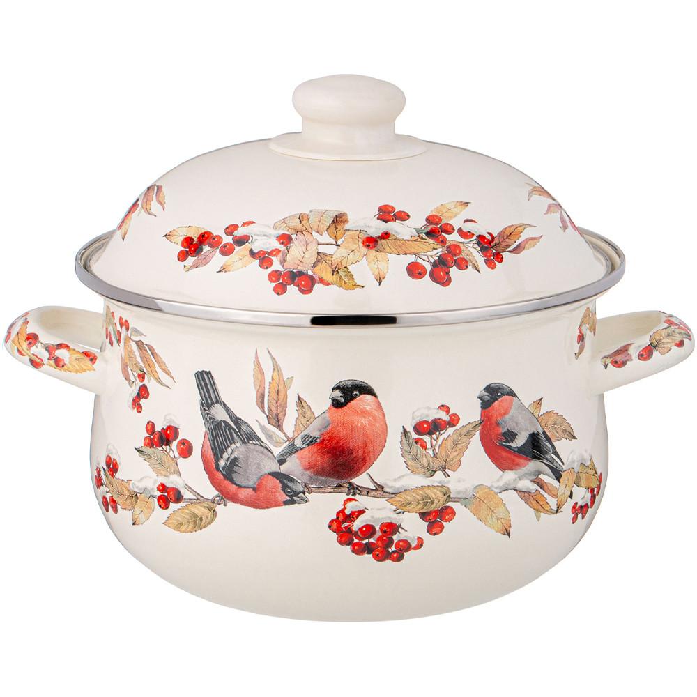 Кастрюля Agness эмалированная с эмал. крышкой серия Снегири 2,8л 20х12см 934-732