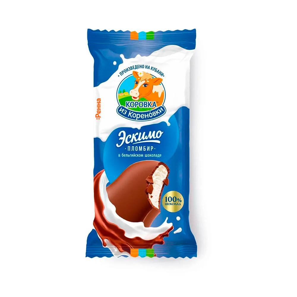 БЗМЖ Мороженое Коровка из Кореновки пломбир ванильный в бельгийском шоколаде эскимо 15% 70гр
