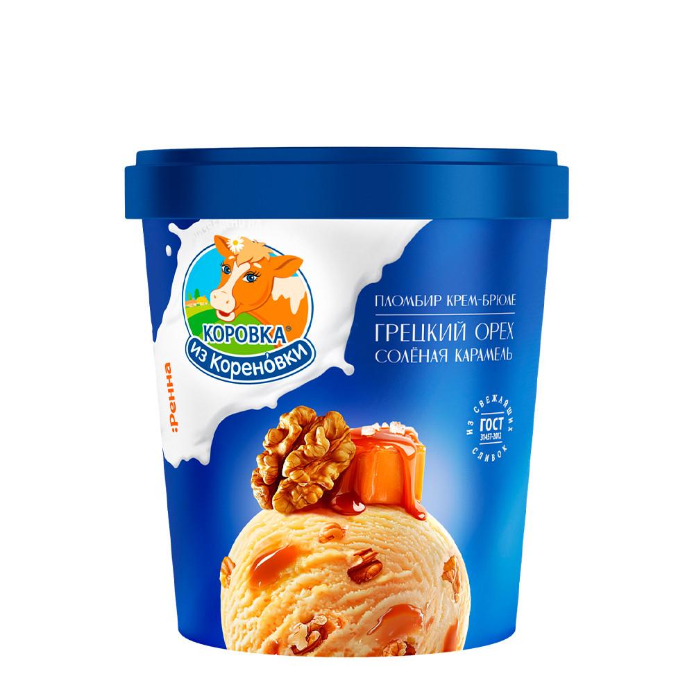 БЗМЖ Мороженое Коровка из Кореновки пломбир крем-брюле грец орех и солен карам ведерко 15% 300гр