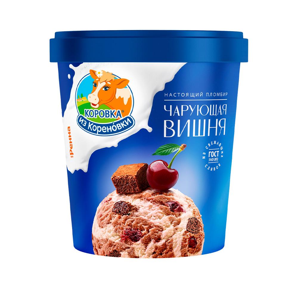 БЗМЖ Мороженое Коровка из Кореновки пломбир Чарующая вишня шок с вишн и печ ведерко 15% 300гр
