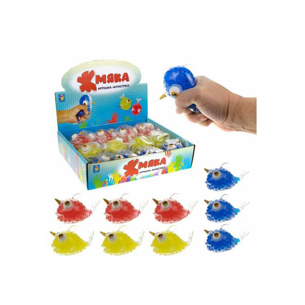 Игрушка-антистресс 1Toy Жмяка нарвал с шариками 11х6см 3 вида Т22991