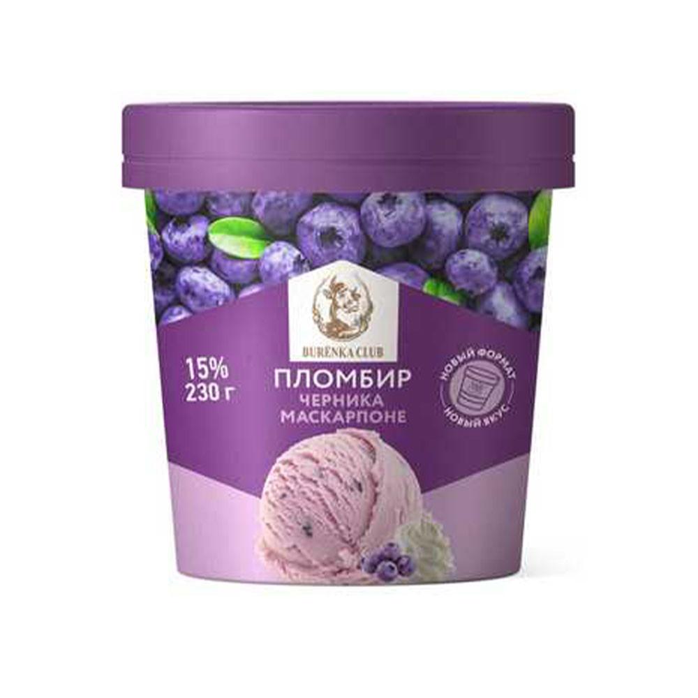 БЗМЖ Мороженое Burenka Club пломбир черника маскарпоне бм/ст 15% 230гр