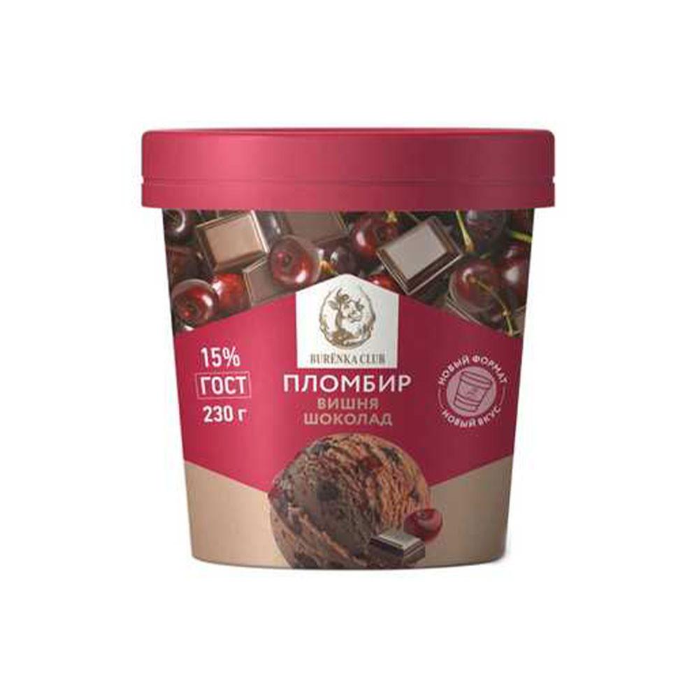 БЗМЖ Мороженое Burenka Club пломбир вишня шоколад бм/ст 15% 230гр