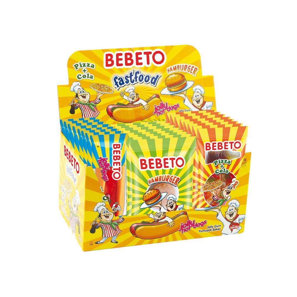 Мармелад жевательный Bebeto 3 вкуса Pizza+Cola/Hamburger/Hotdog 25гр
