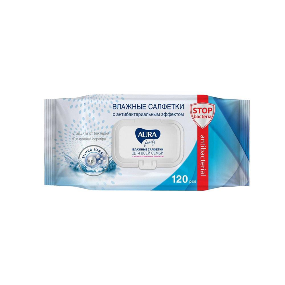 Салфетки влажные AURA FAMILY антибакт. для всей семьи 120шт