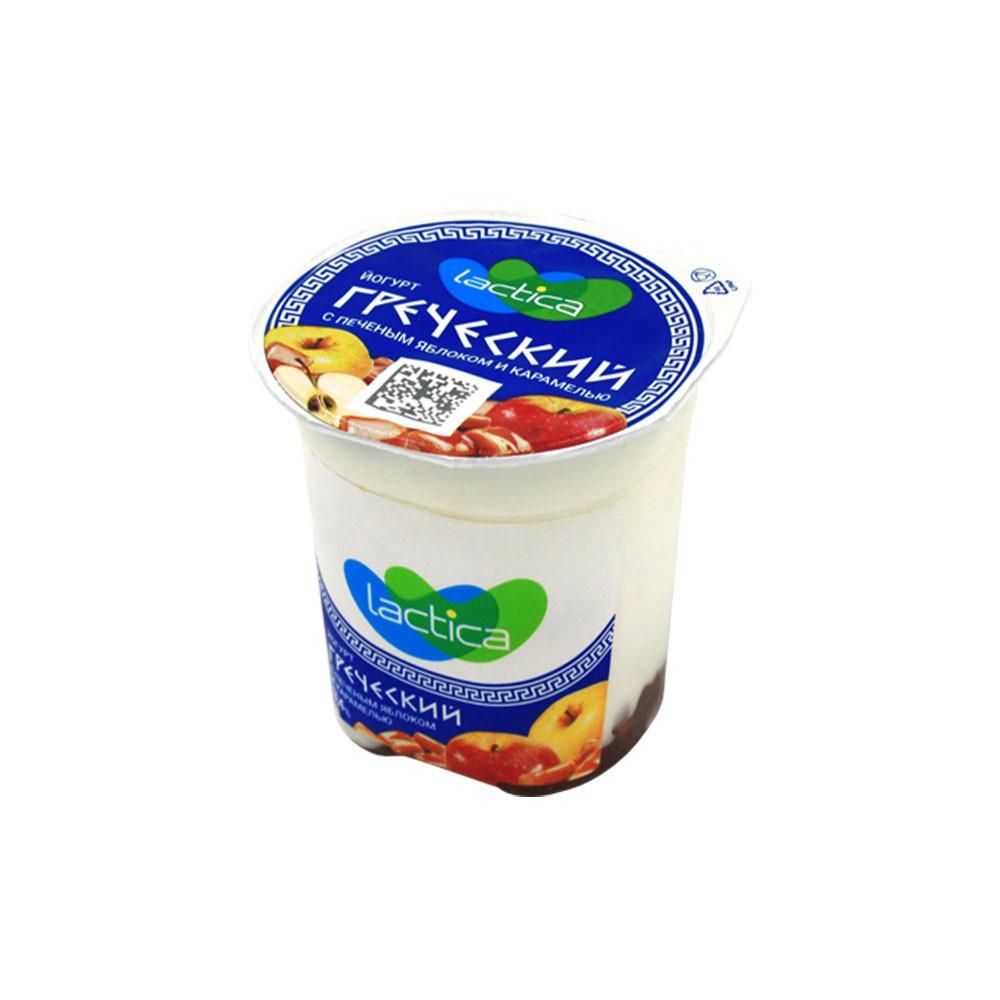 БЗМЖ Йогурт греческий Lactica двухслойный с печен ябл и карам 3,4% 120гр