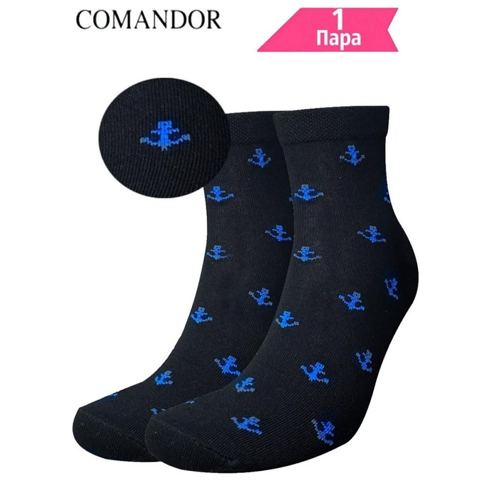 Носки муж. Comandor арт. 027 Якоря темно-синий/голубой, 27